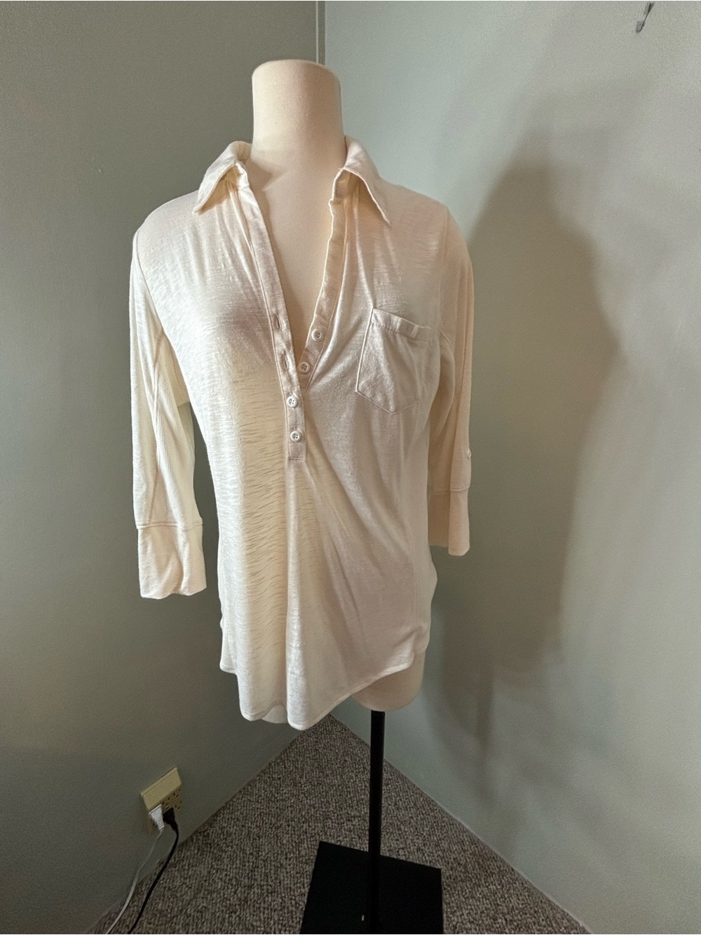 89th & Madison Cream Button-Front Polo Shirt